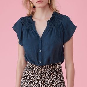 REBECCA TAYLOR FLORAL JACQUARD SILK TOP BUTTON